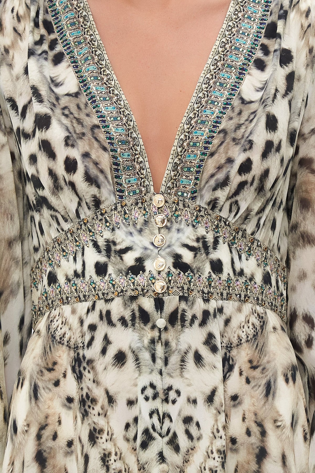 BUTTON DRESS WITH SHAPED WAISTBAND SNOW WHISPERS