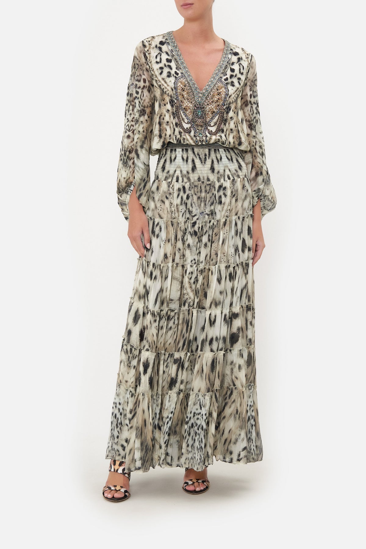SHEER TIERED MAXI SKIRT SNOW WHISPERS