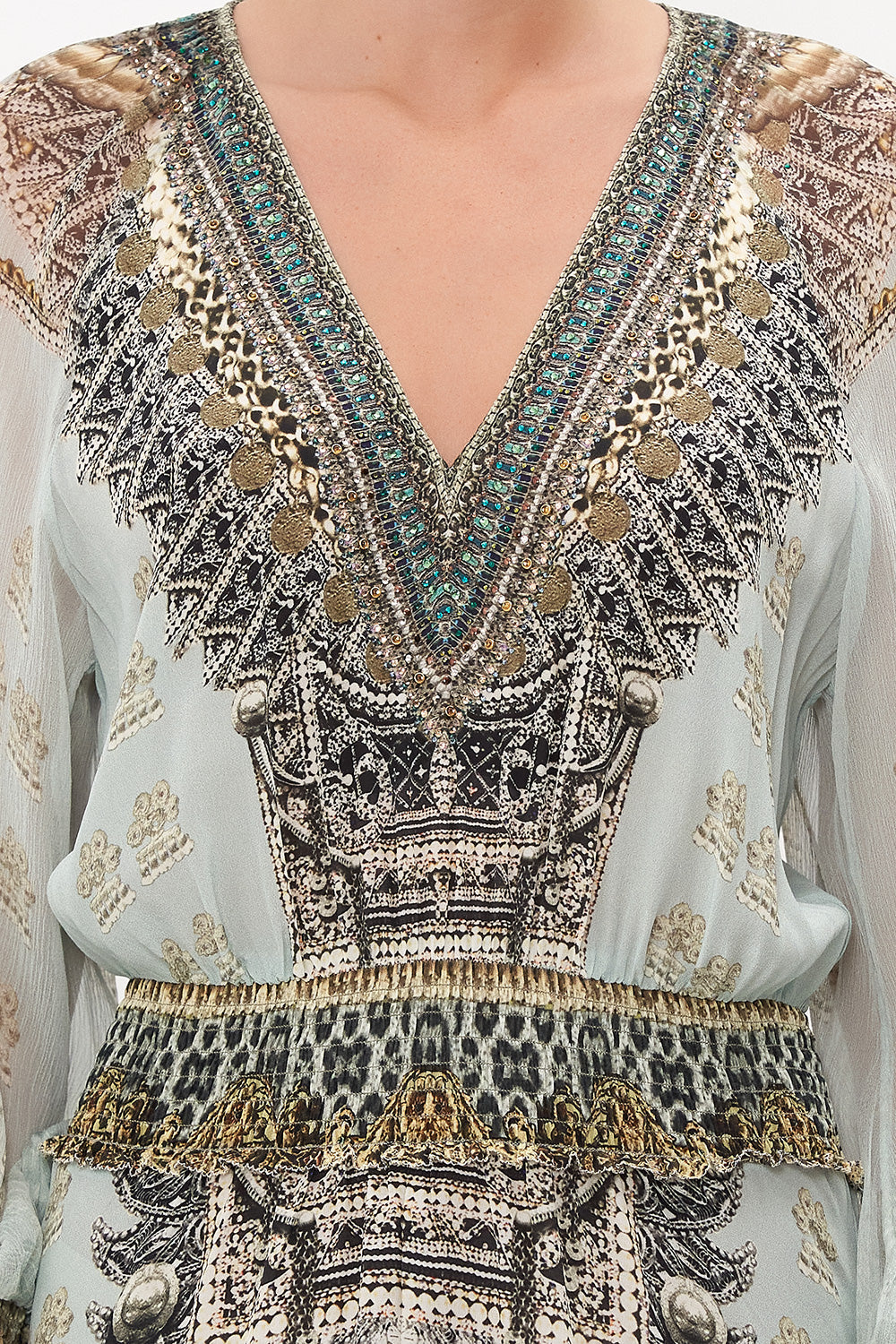 DRESS WITH SHIRRED WAIST AND CUFF FREE ESPIRITU