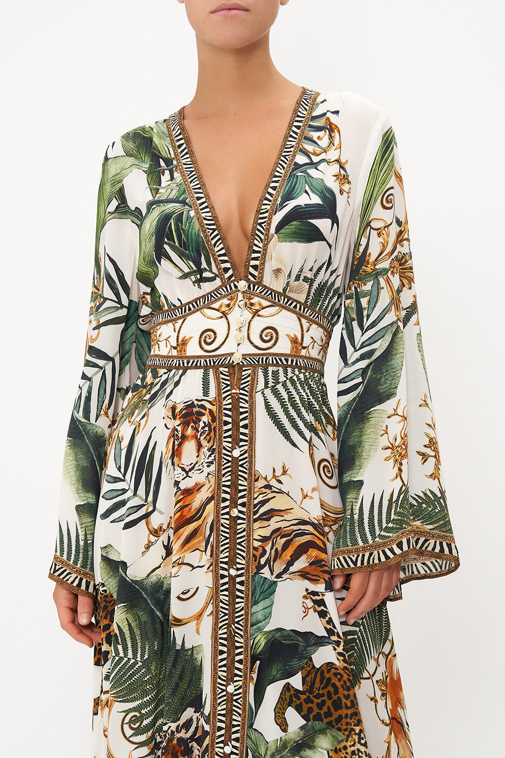 KIMONO SLEEVE DRESS WITH SHIRRING DETAIL TIGER TRAP