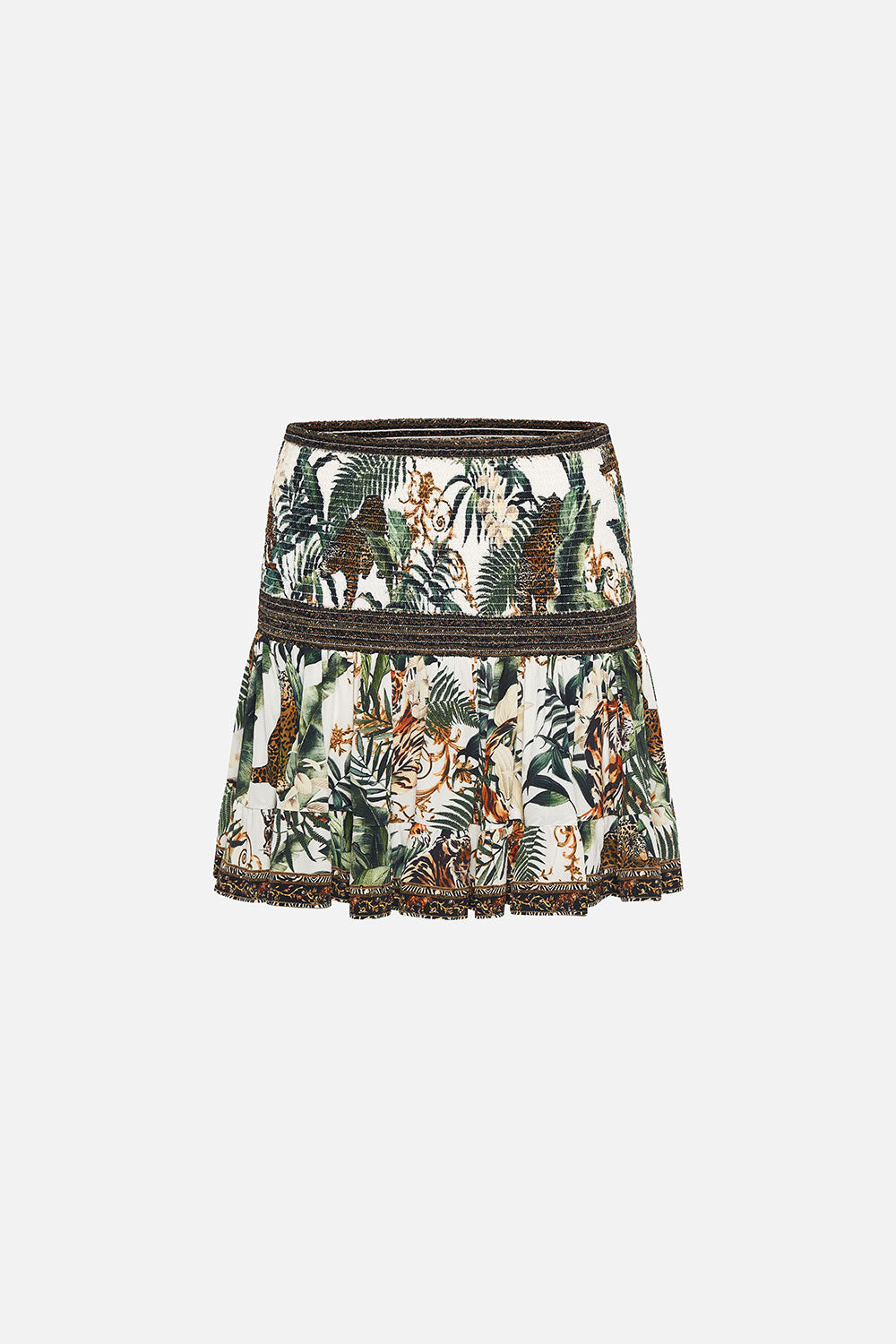 SHORT SHIRRED SKIRT TIGER TRAP