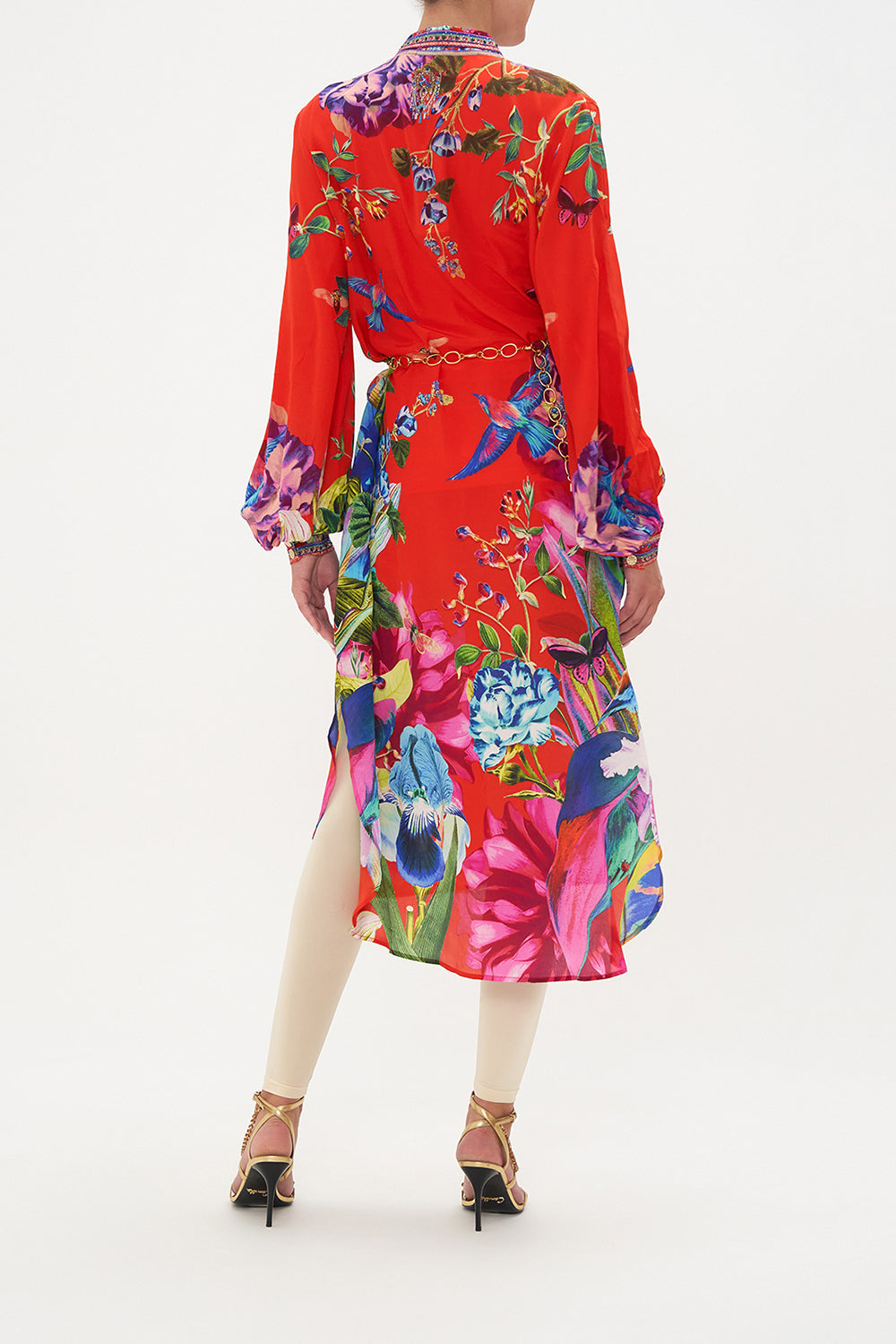 HIGH LOW MIDI SHIRT DRESS BIRDS OF A FEATHER