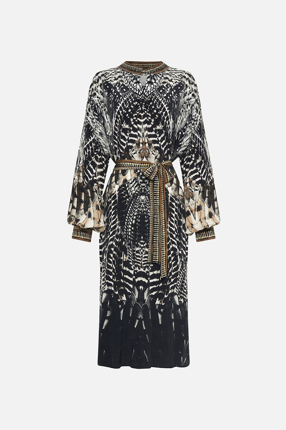 BLOUSON SLEEVE PLACKET DRESS NIGHT OWL