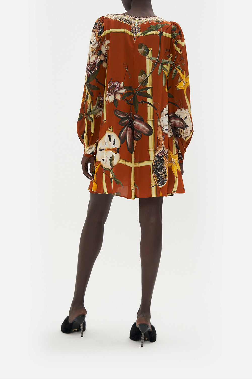 V NECK BLOUSON SLEEVE DRESS GARDEN OF EVE