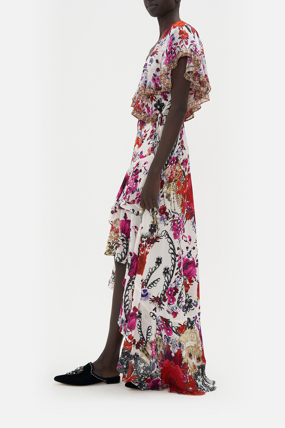 FRILL SLEEVE LONG DRESS REIGN OF ROSES