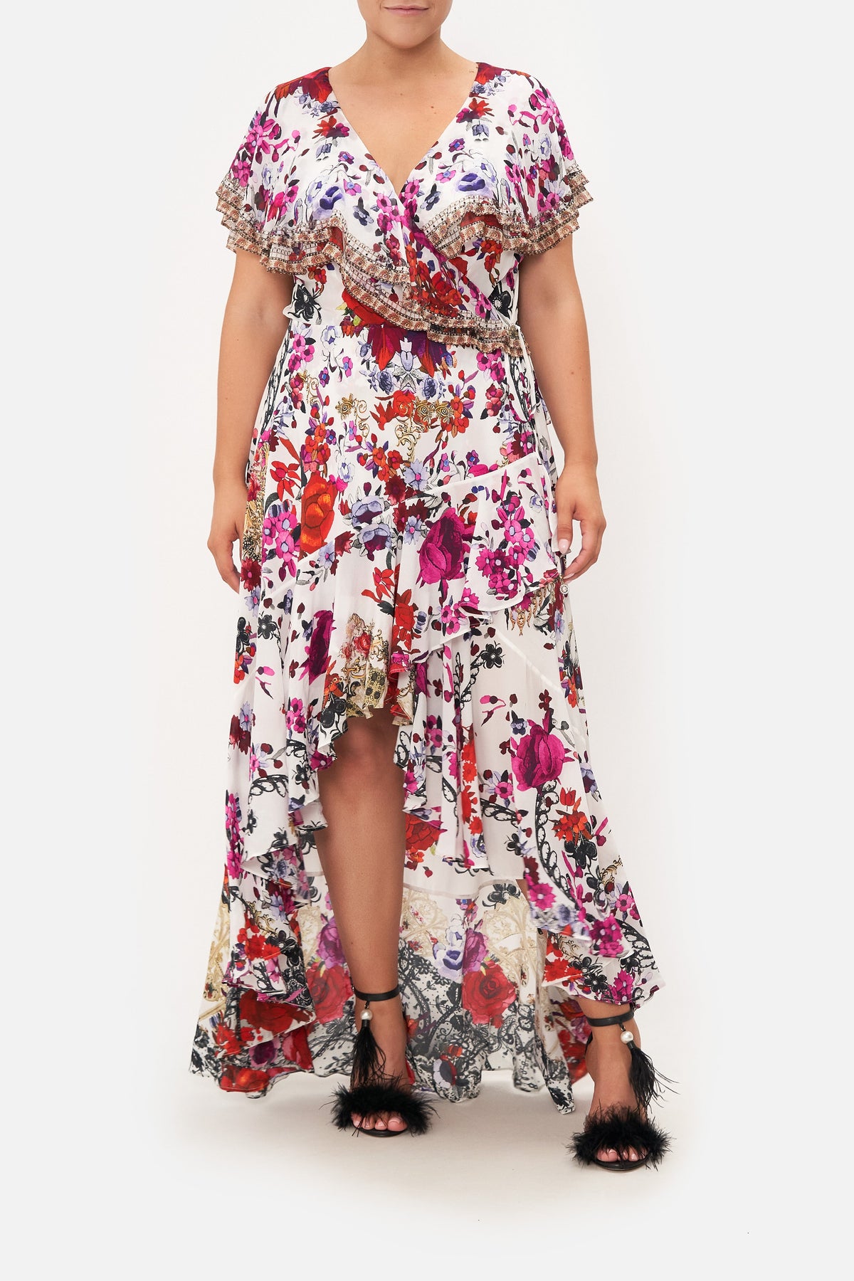 FRILL SLEEVE LONG DRESS REIGN OF ROSES