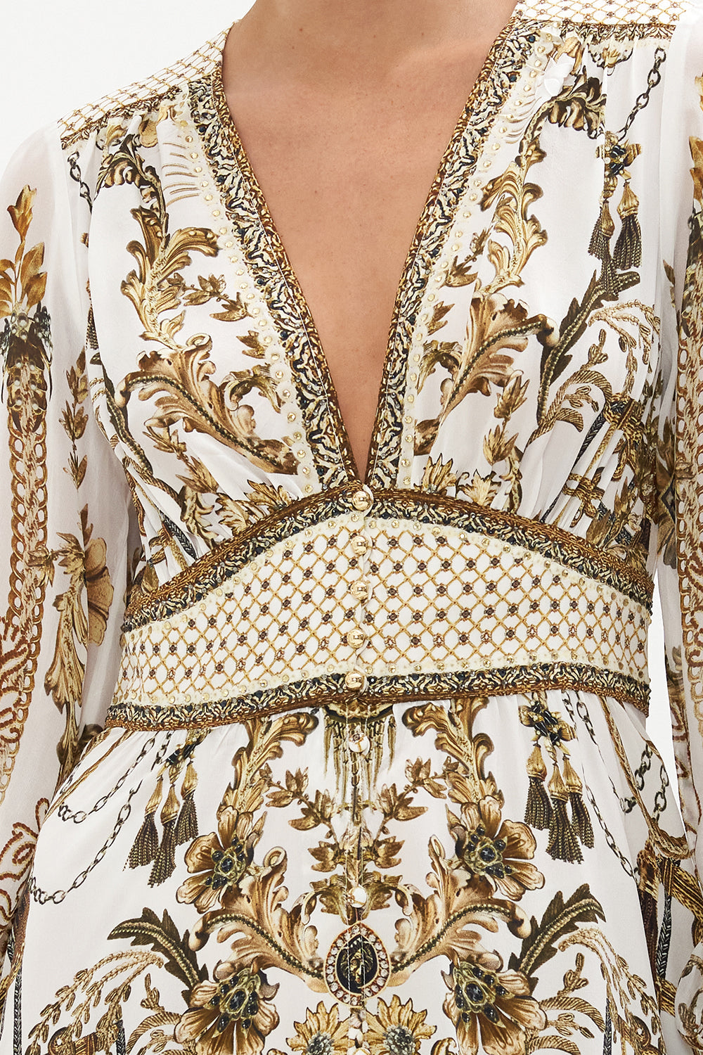 BUTTON DRESS WITH SHAPED WAISTBAND ROAD TO RICHESSE