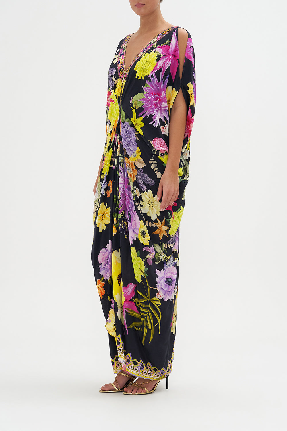 LONG DRAPE DRESS WITH ZIP FRONT PEACE BE WITH YOU