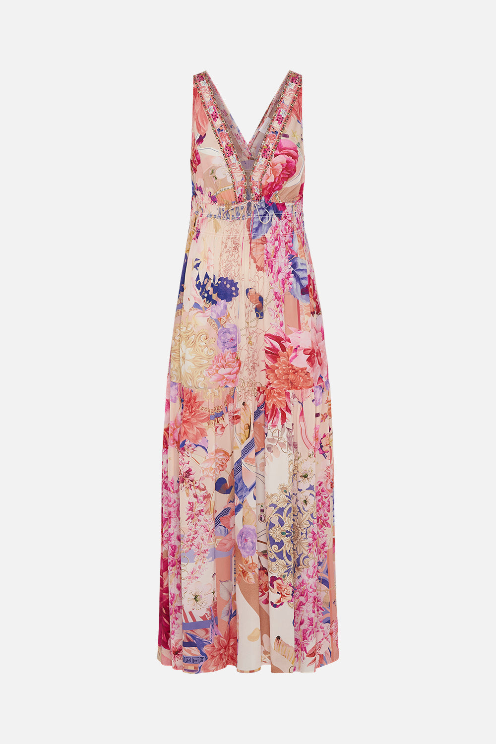 SHIRRED WAIST DETAIL LONG DRESS ROSE BED RENDEZVOUS