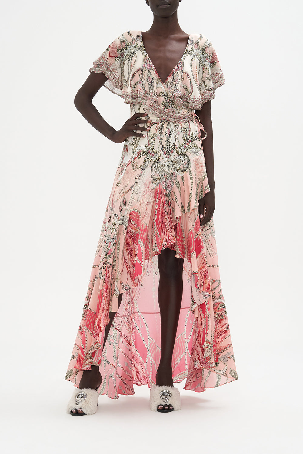 Frill Sleeve Long Dress Starship Sistas print by CAMILLA