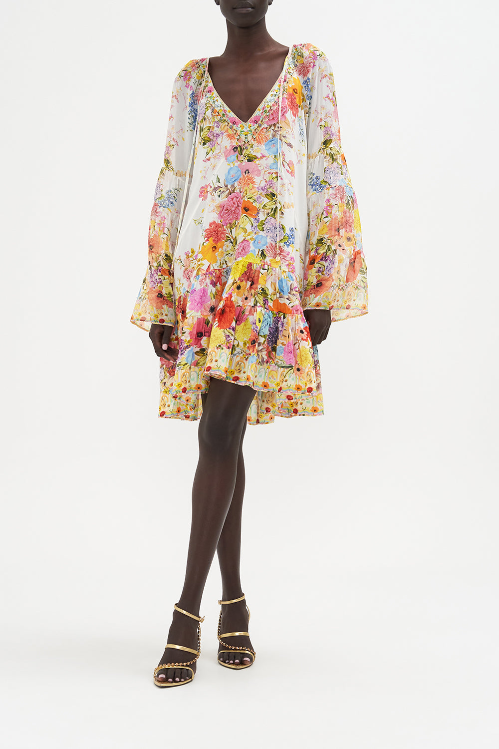 A-Line Gathered Panel Dress Sunlight Symphony print by CAMILLA