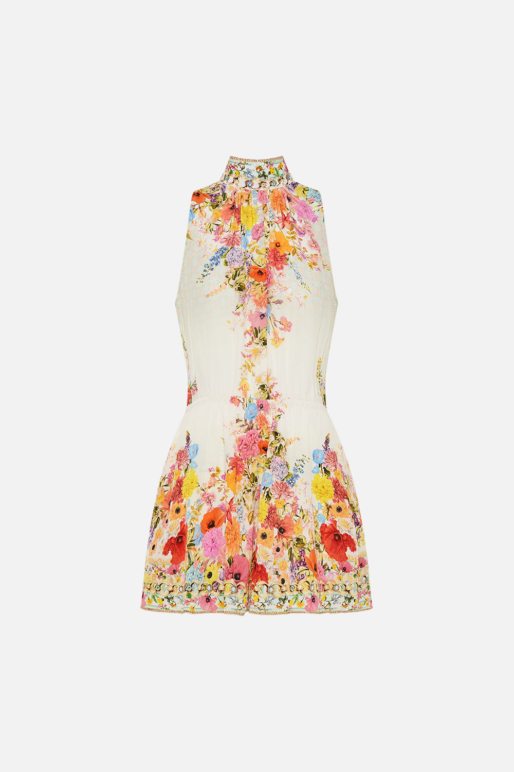 NECK TIE PLAYSUIT WITH ELASTIC WAIST SUNLIGHT SYMPHONY