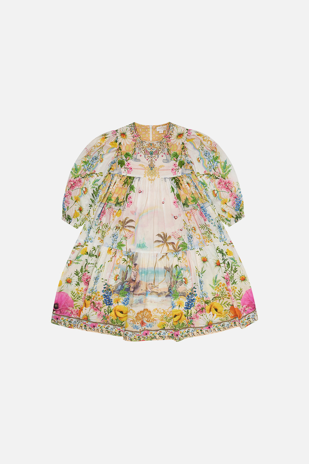 Kids Tiered Midi Dress With 3/4 Blouson Sleeve 4-10 Delirium Days print by CAMILLA