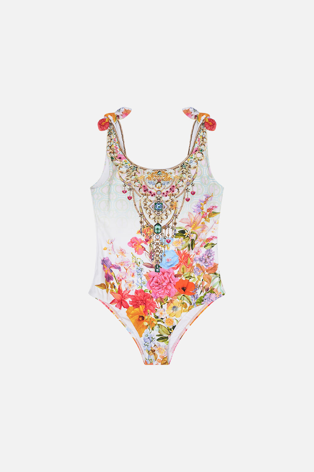 Kids Tie Shoulder One Piece 4-10 Sunlight Symphony print by CAMILLA