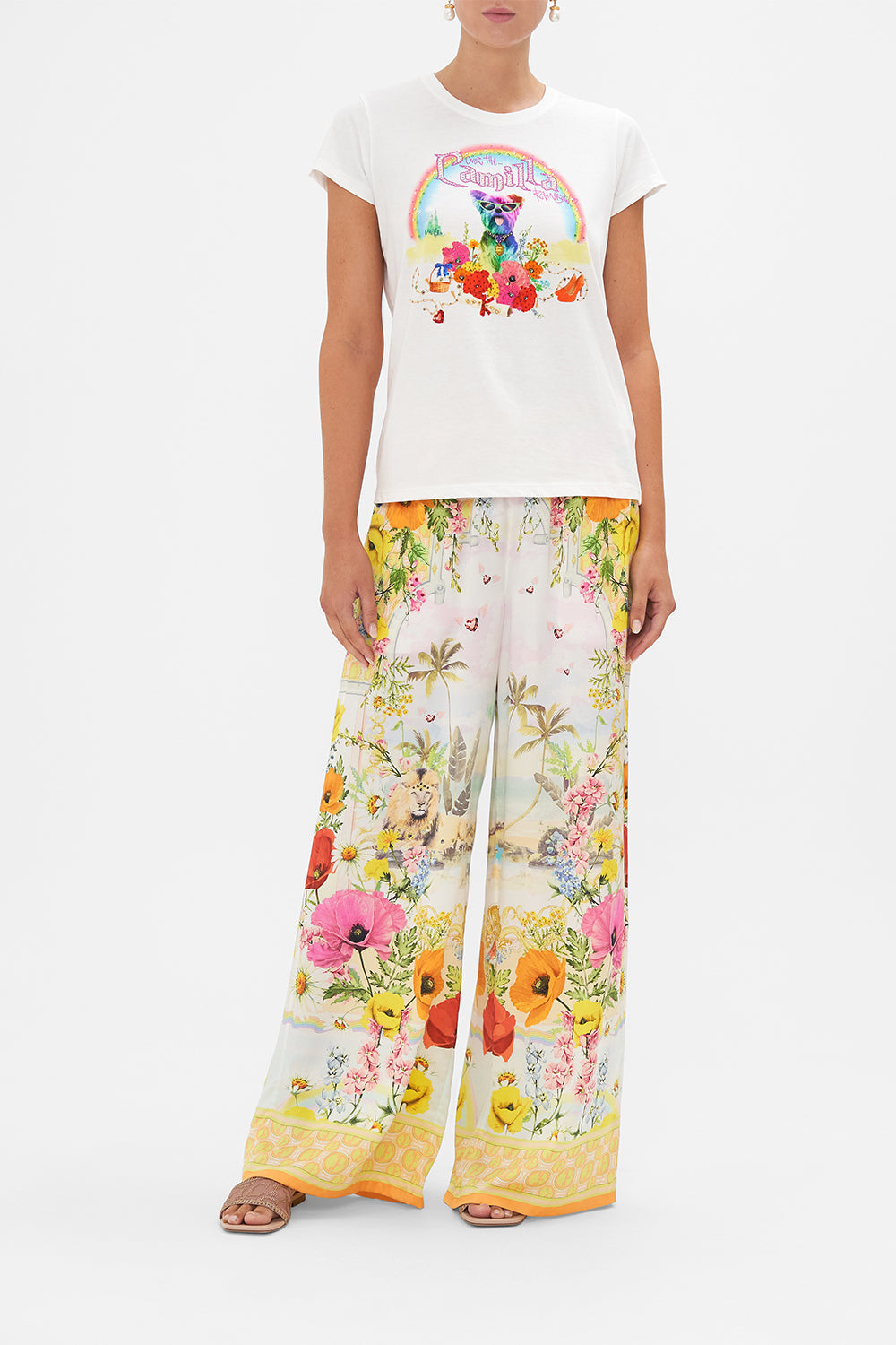 Slim Fit Round Neck T-Shirt Sunlight Symphony print by CAMILLA