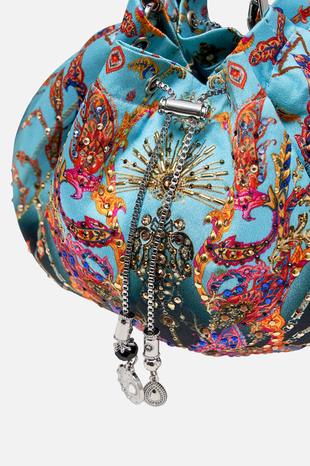 DRAWSTRING POUCH WITH CHAIN STRAP WHAT LIES BENEATH