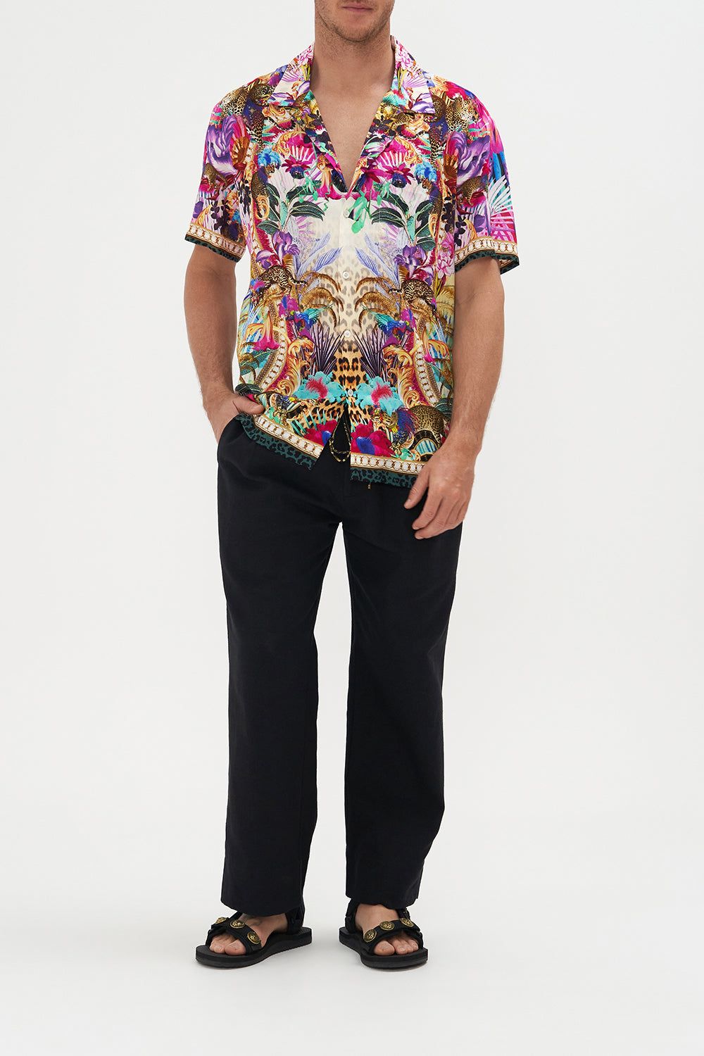 Short Sleeve Camp Collared Shirt Merry Go Round print by CAMILLA