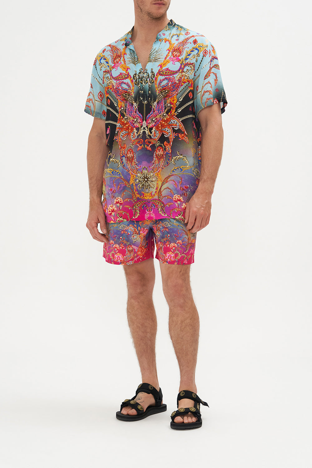 Short Sleeve Mandarin Shirt What Lies Beneath print by CAMILLA