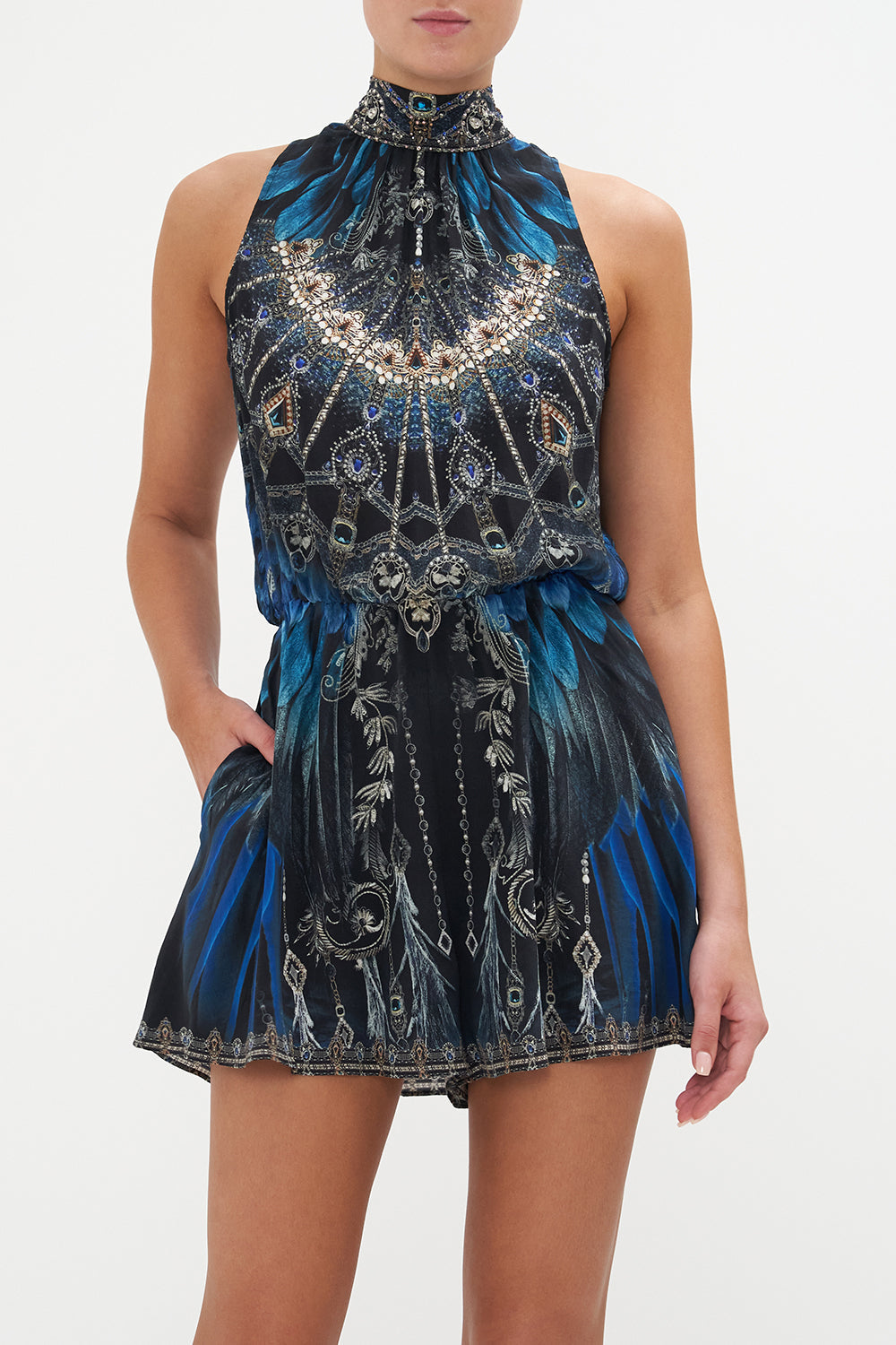 NECK TIE PLAYSUIT WITH ELASTIC WAIST GROUND CONTROL