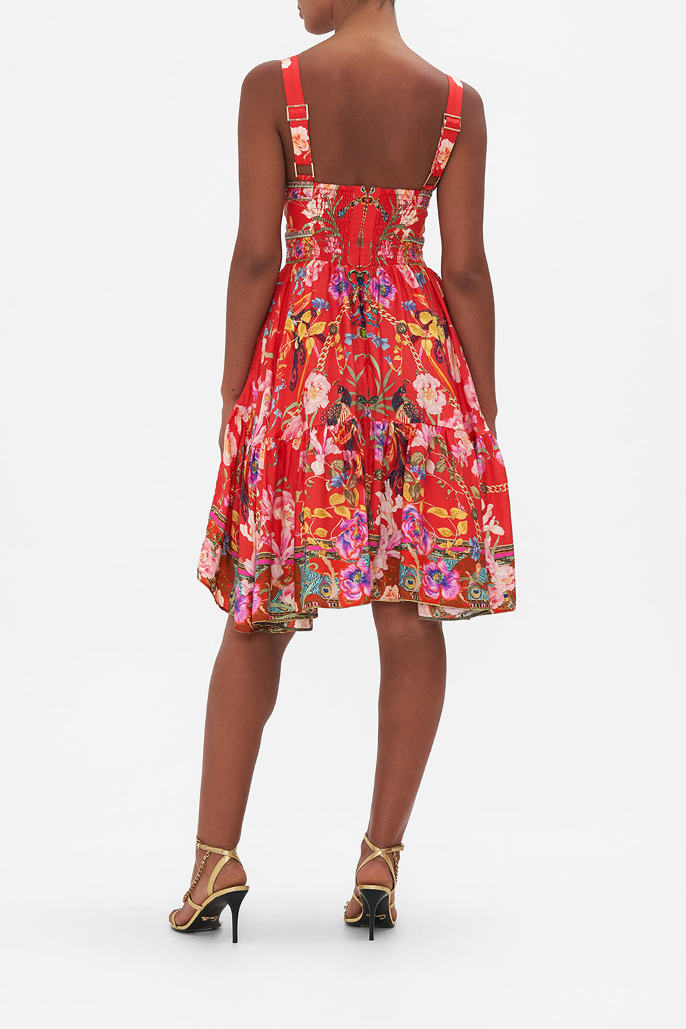 SHORT DRESS WITH FITTED BODICE RUFFLE SOME FEATHERS