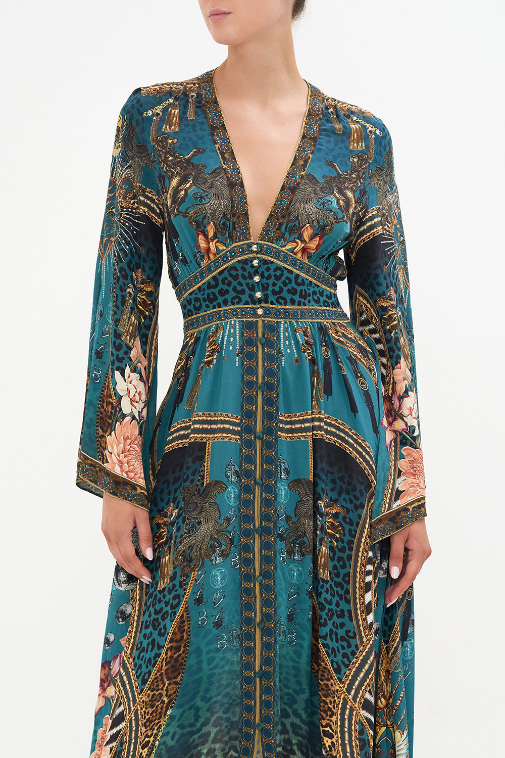 KIMONO SLEEVE DRESS WITH SHIRRING DETAIL TIGER PANTS