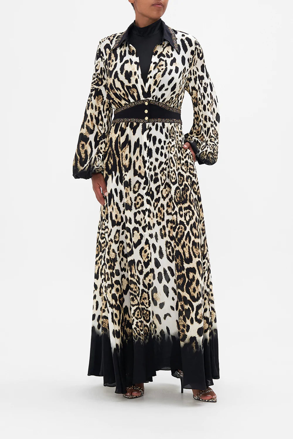 WAISTBAND LONG DRESS WITH COLLAR COOL FOR CATS