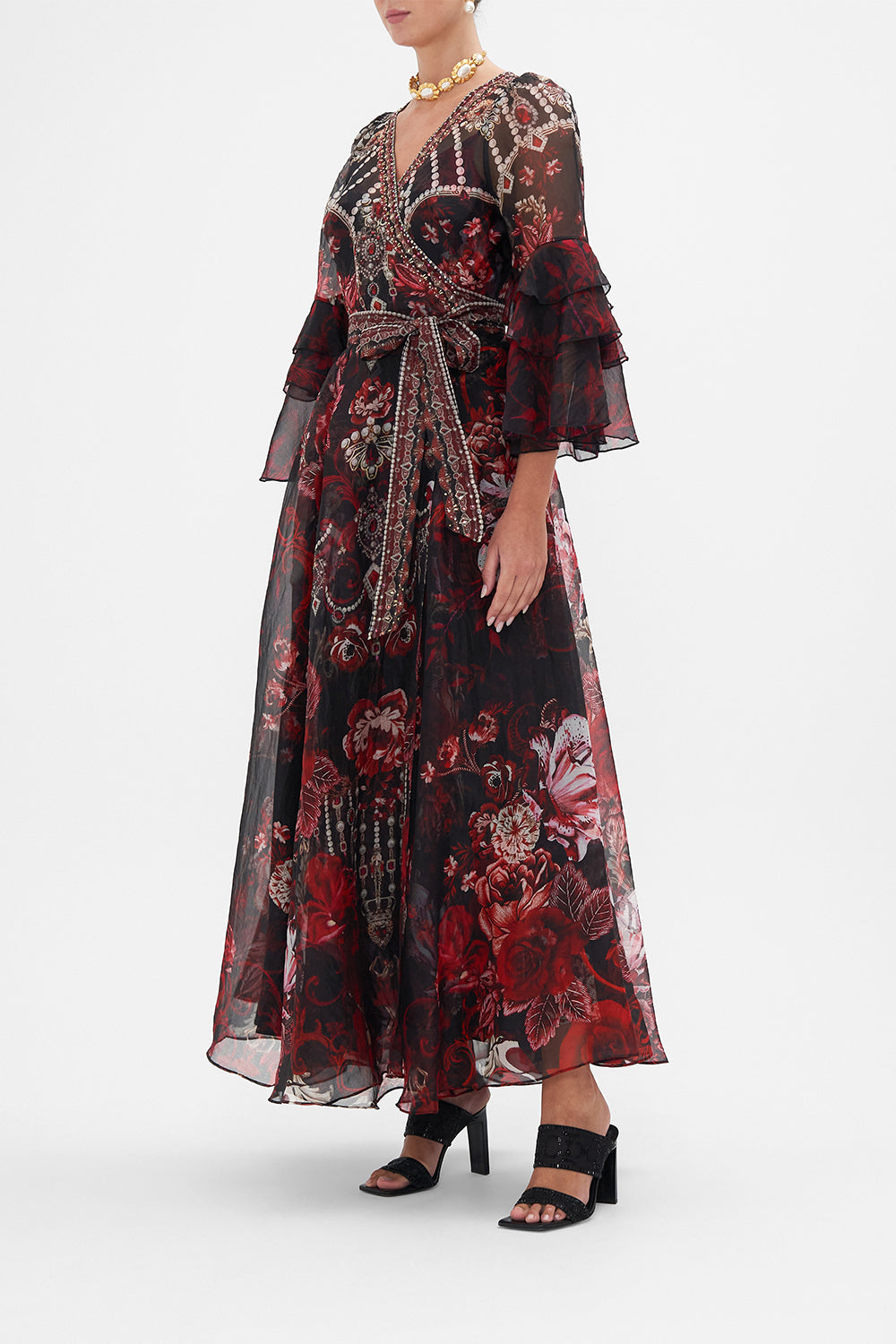 WRAP DRESS WITH RUFFLE SLEEVE SISTERHOOD OF THE ROSE