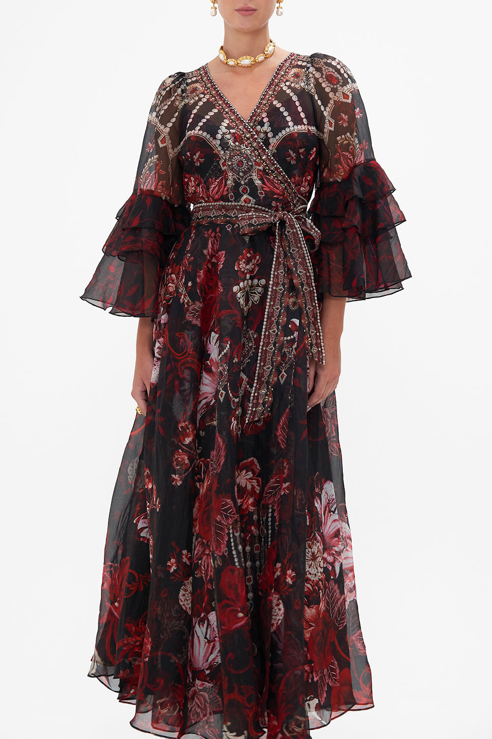 WRAP DRESS WITH RUFFLE SLEEVE SISTERHOOD OF THE ROSE