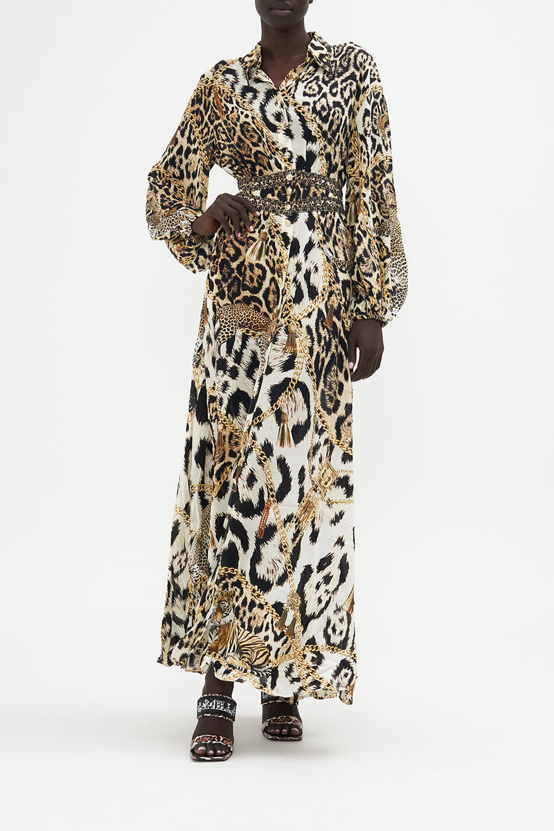 Camilladress Bell Long Sleeves Backless Lace-up Shell Print Maxi Dress main image 1