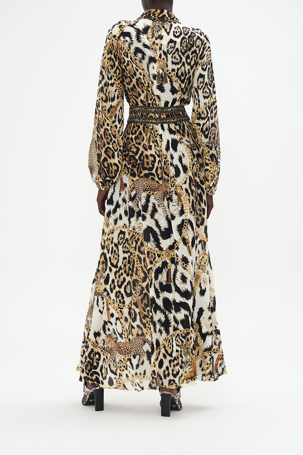 WAISTBAND LONG DRESS WITH COLLAR ROLE CALL