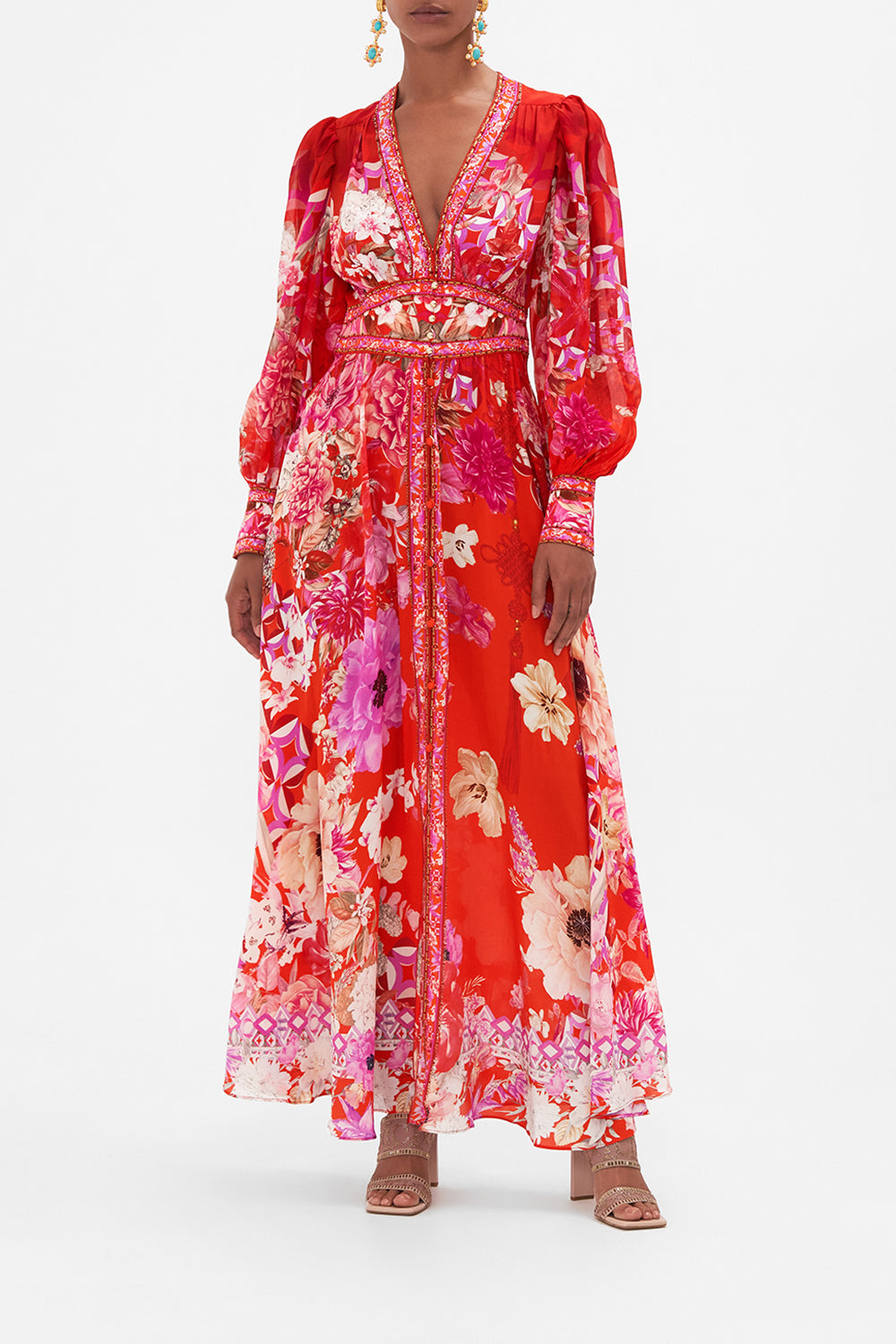 Shaped Waistband Dress With Gathered Sleeves Secret Garden print by CAMILLA