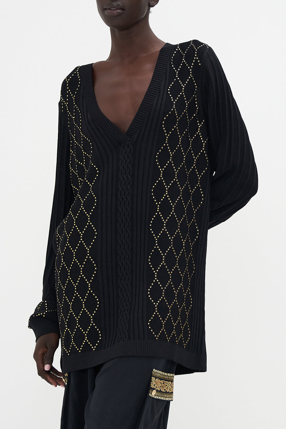 EMBELLISHED V NECK KNIT THE NIGHT IS NOIR