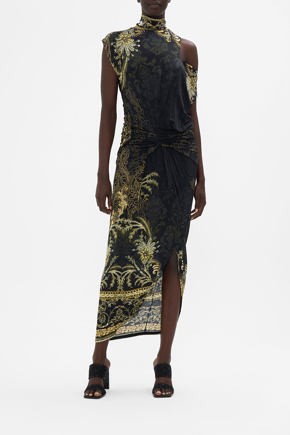 Gathered Column Jersey Dress The Night Is Noir print by CAMILLA