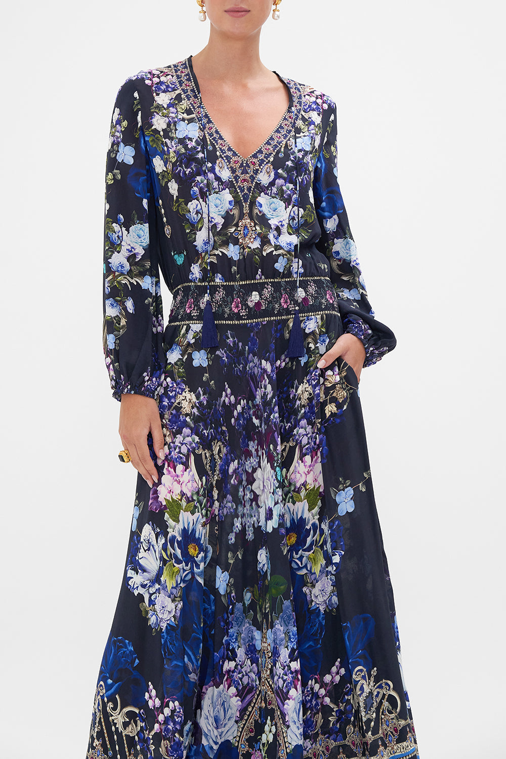 SHIRRED RELAXED FIT DRESS OBSIDIAN BLOOM