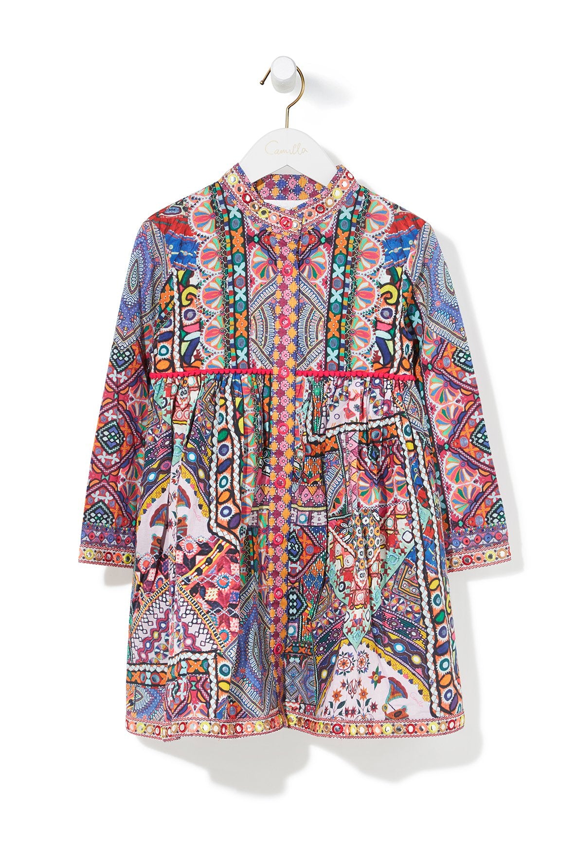 KIDS LONG SLEEVE TRIM DRESS KALBELIA QUEEN PINK