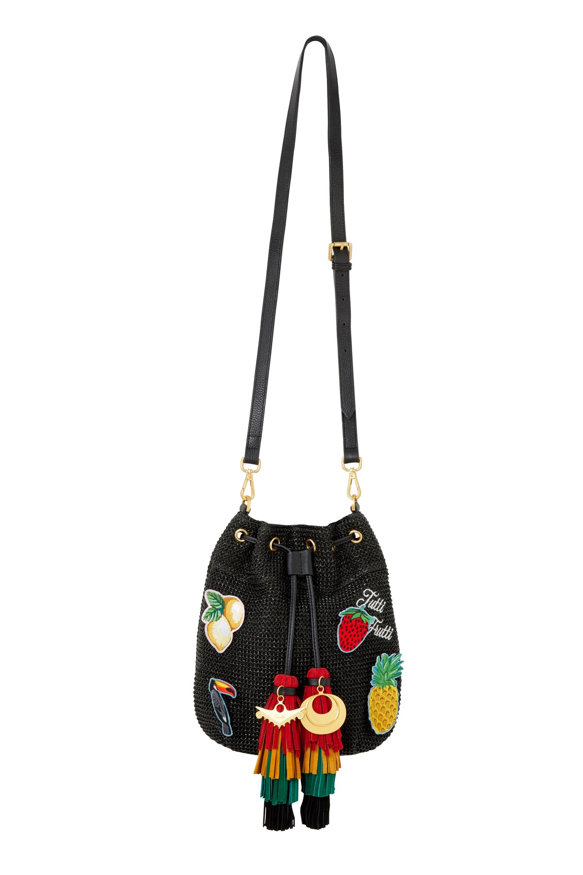BLACK DRAWSTRING BUCKET BAG