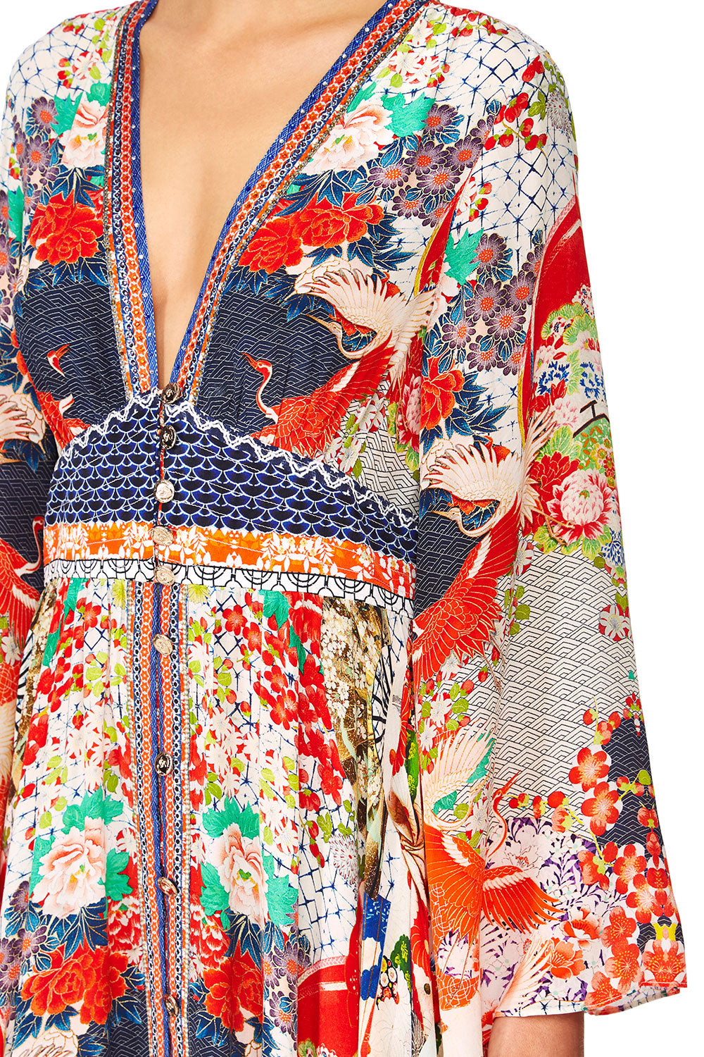 CAMILLA GEISHA GIRL KIMONO SLEEVE DRESS W SHIRRING DETAIL