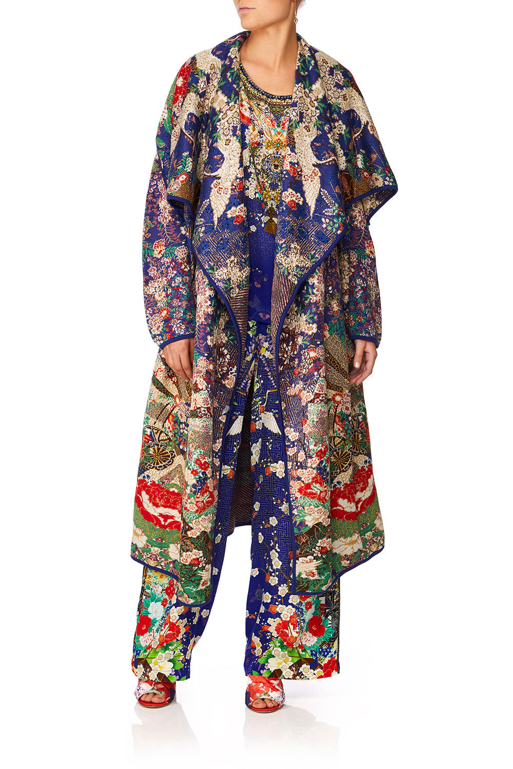 CAMILLA MAIKOS MIDNIGHT LONG JAQUARD CARDIGAN W TIE