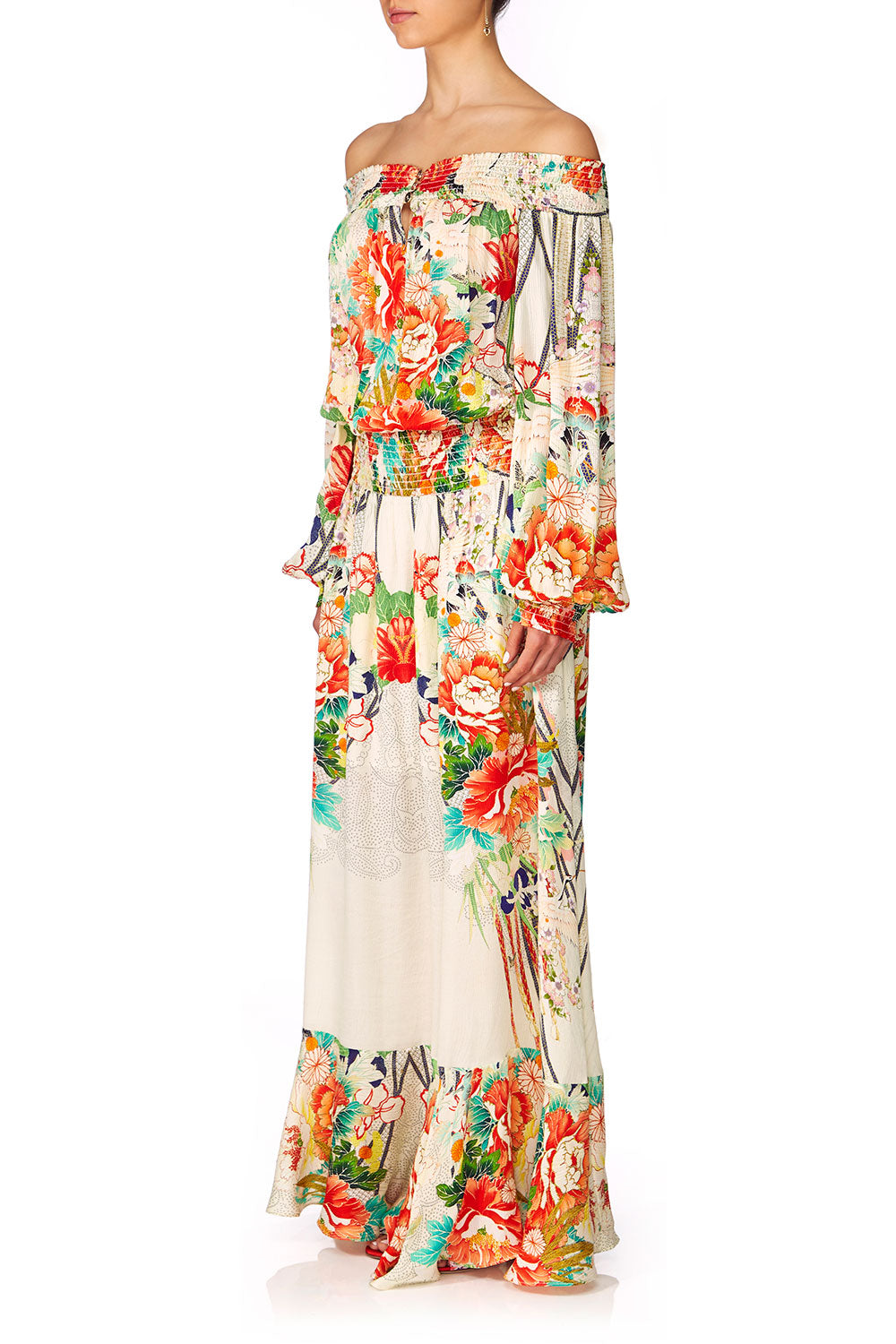 CAMILLA MS MAIKO OFF SHOULDER SHIRRED DRESS