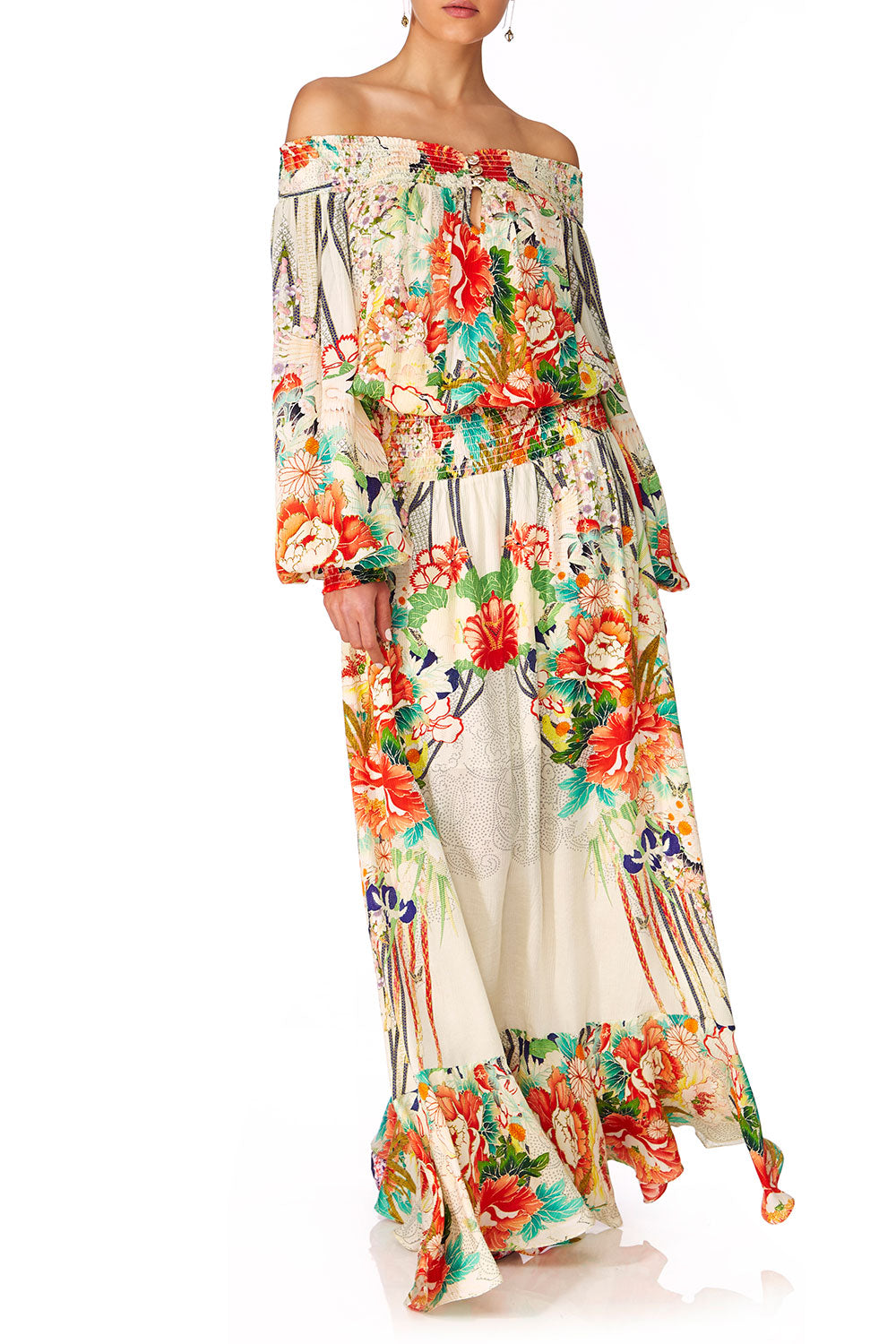 CAMILLA MS MAIKO OFF SHOULDER SHIRRED DRESS