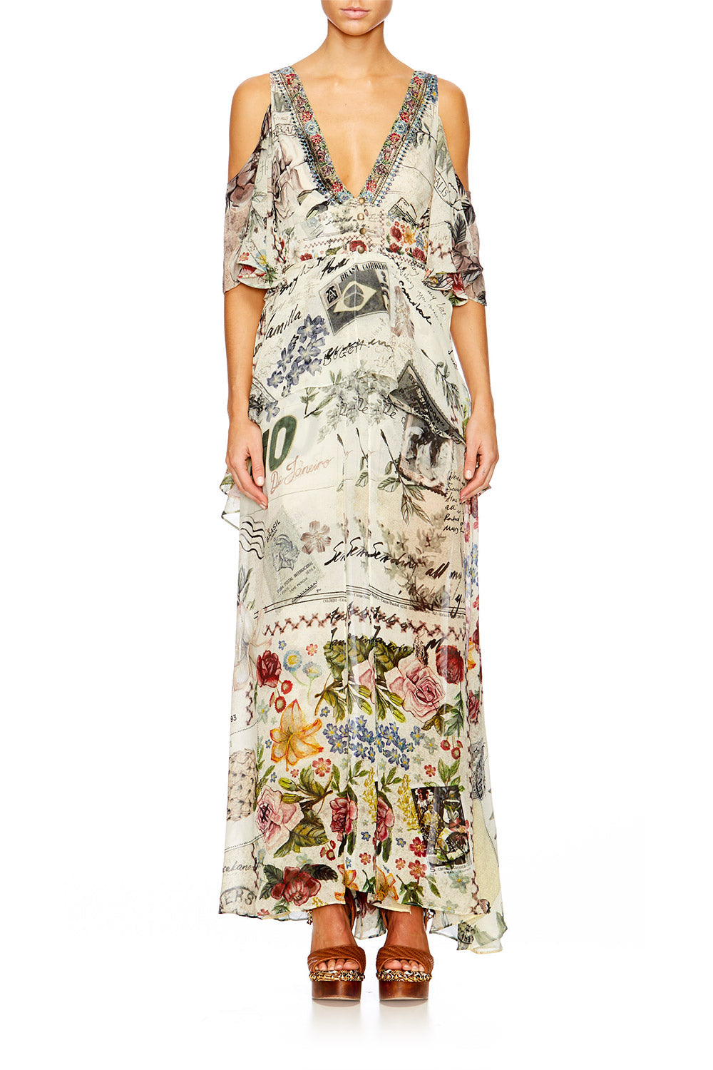 MEMORY LANE LONG DRESS W PEPLUM OVERLAY