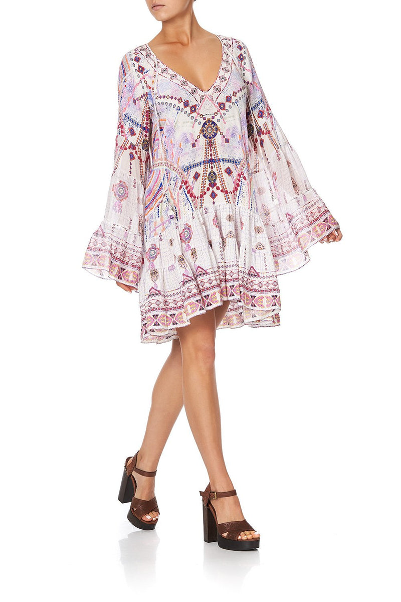 A-LINE GATHERED PANEL DRESS TAKE FLIGHT