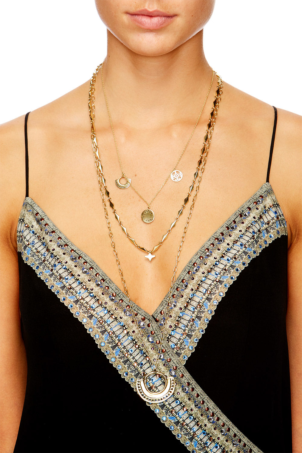 GOLD BRASS LAYERED CHAIN NECKLACE