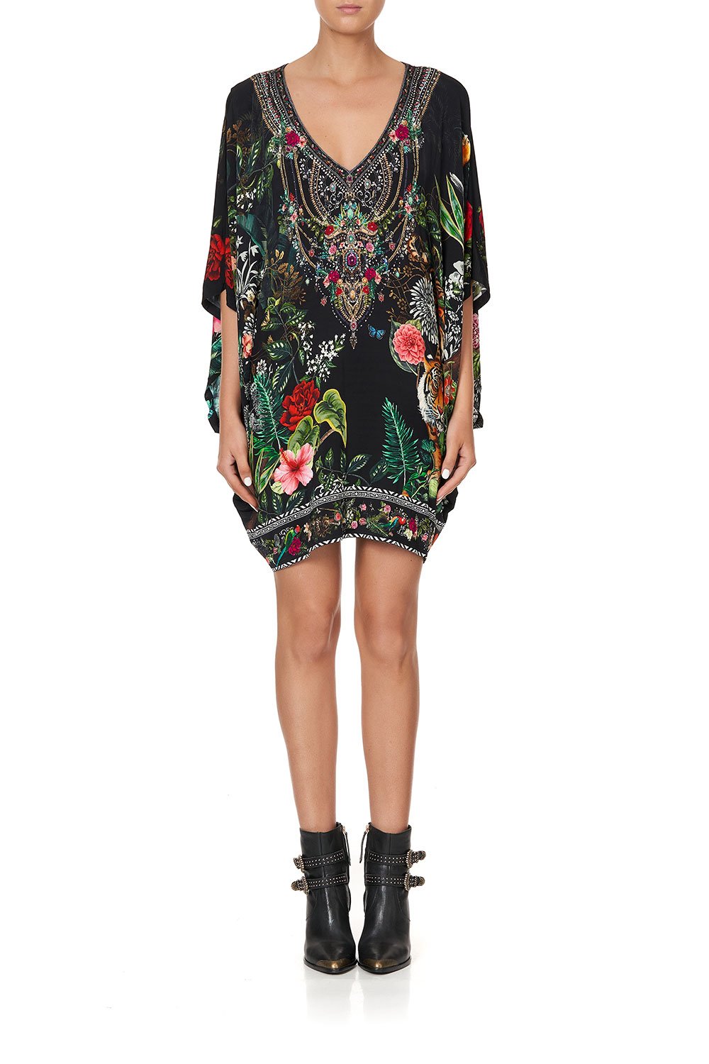 BAT SLEEVE DRESS RAISED WITH WOLVES