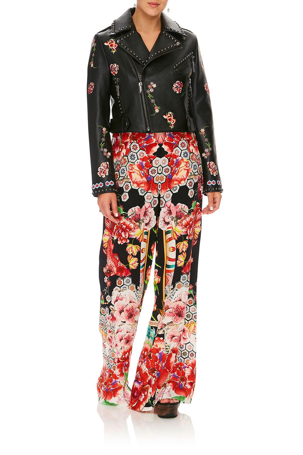 CAMILLA PAINTED LAND BIKER JACKET WITH TABS