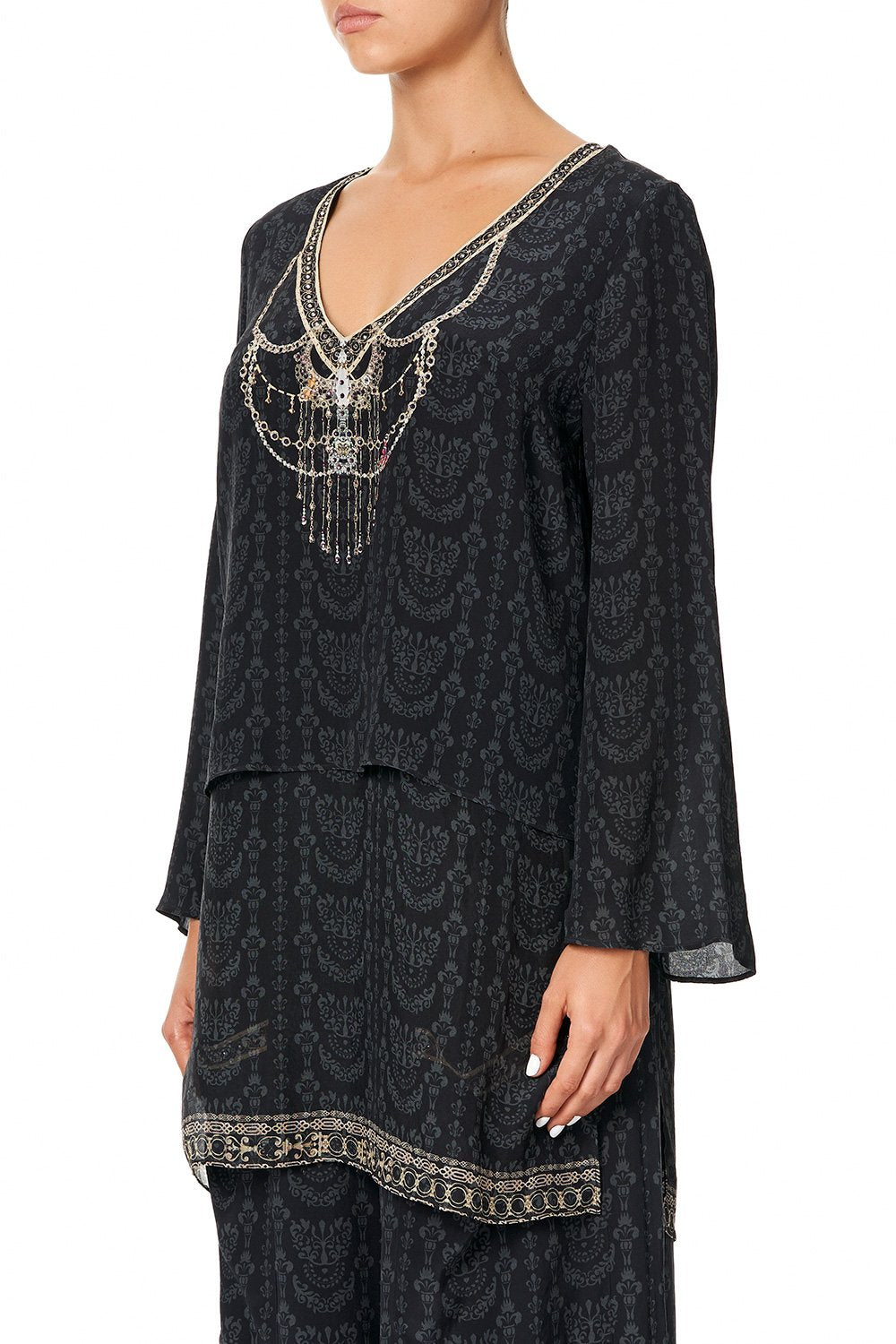 CAMILLA BLOUSE WITH SIDE SPLIT UNDERLAY PROVINCIAL PETAL