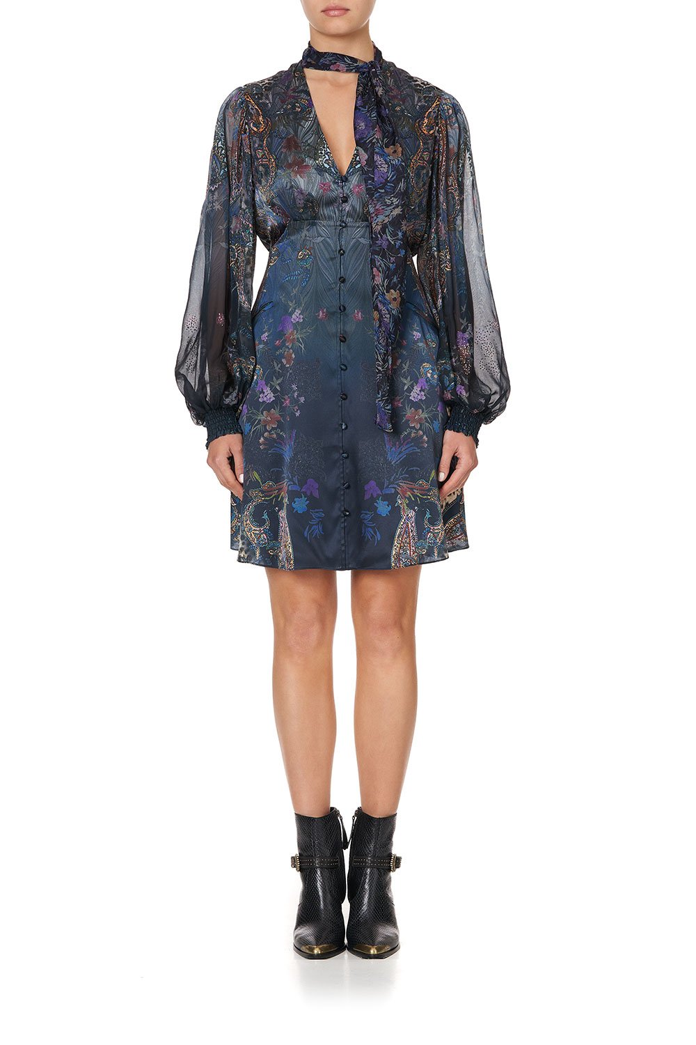 BLOUSON DRESS WITH NECK TIE FESTIVAL EXPRESS