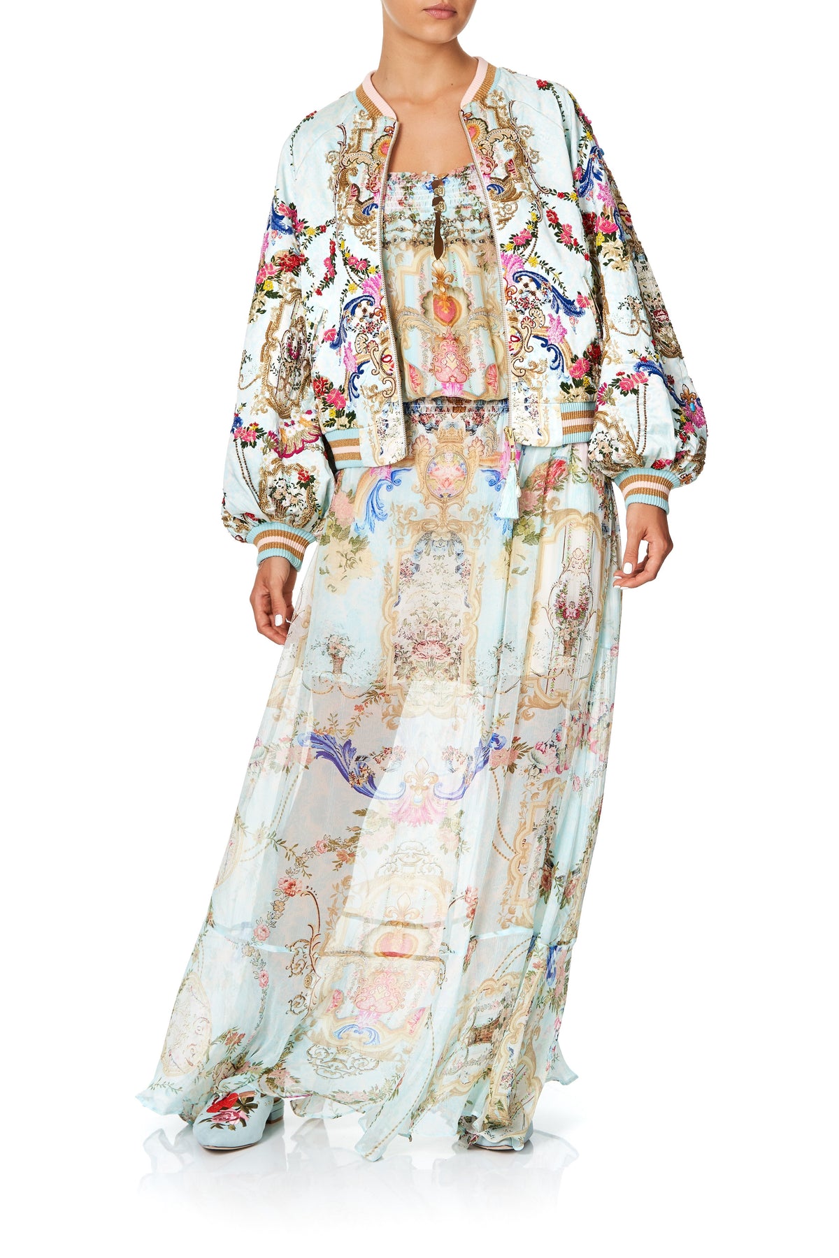 EMBELLISHED BLOUSON SLEEVE BOMBER VERSAILLES SKY