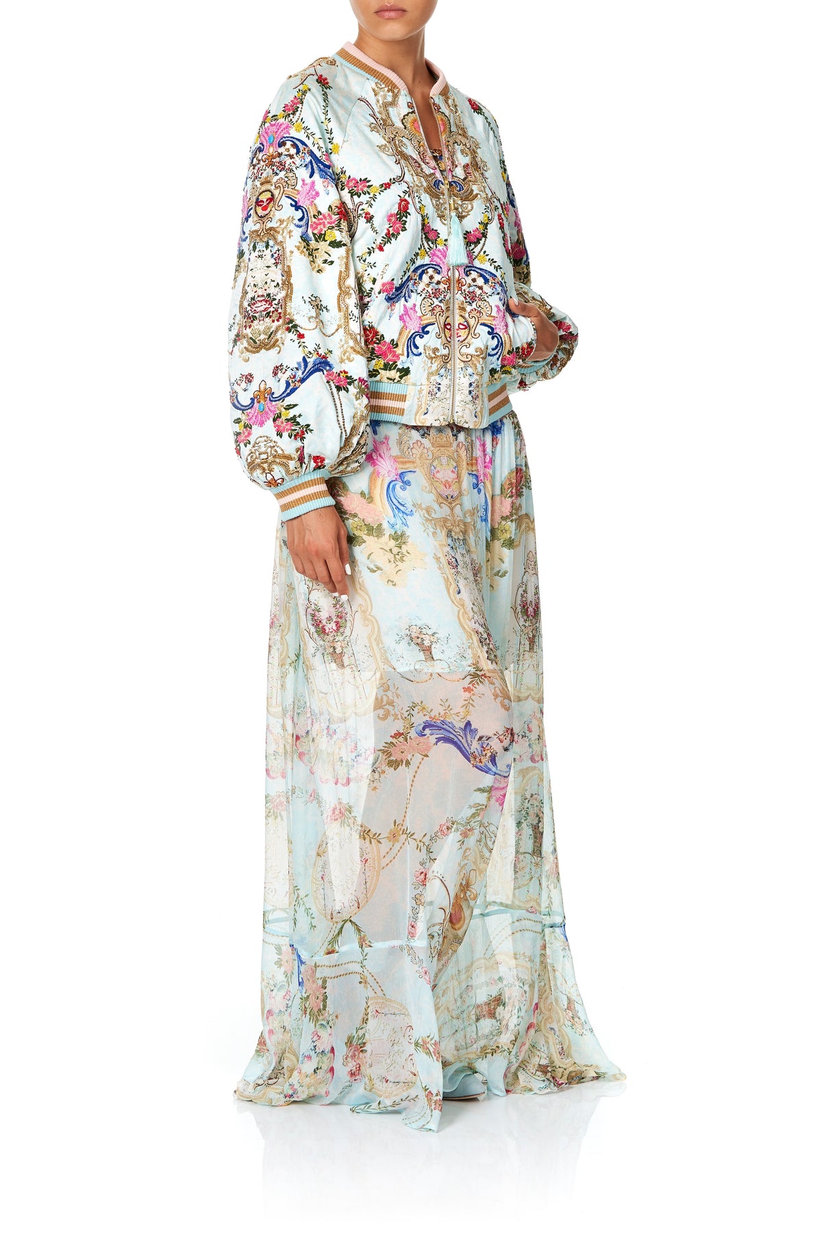 EMBELLISHED BLOUSON SLEEVE BOMBER VERSAILLES SKY