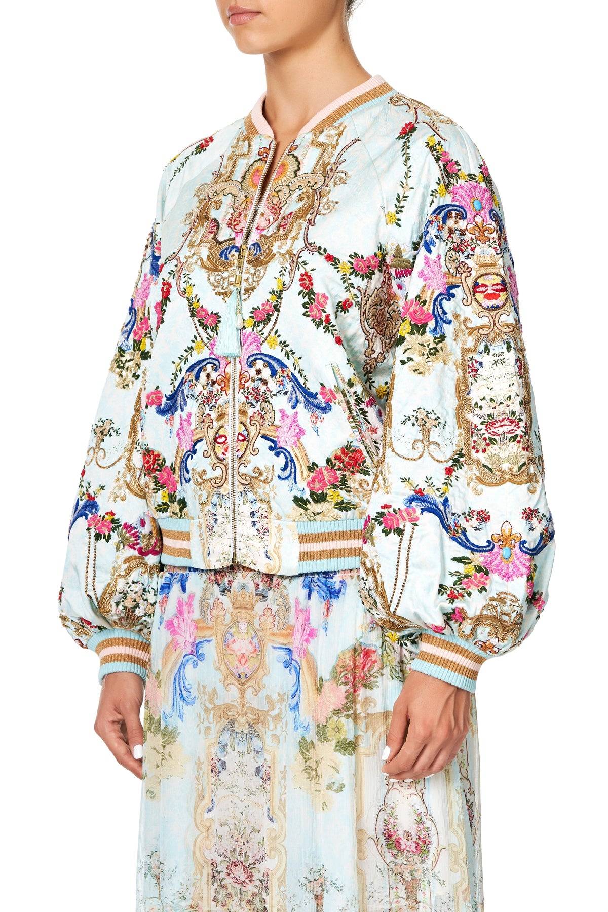 EMBELLISHED BLOUSON SLEEVE BOMBER VERSAILLES SKY
